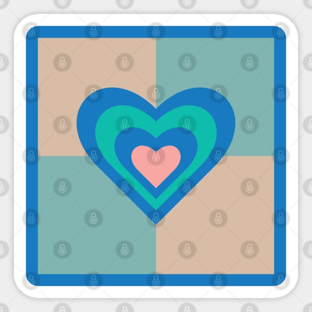 LOVE HEARTS CHECKERBOARD Retro Alt Valentines in Royal Blue Turquoise Pink on Beige Aqua Geometric Grid - UnBlink Studio by Jackie Tahara Sticker by UnBlink Studio by Jackie Tahara